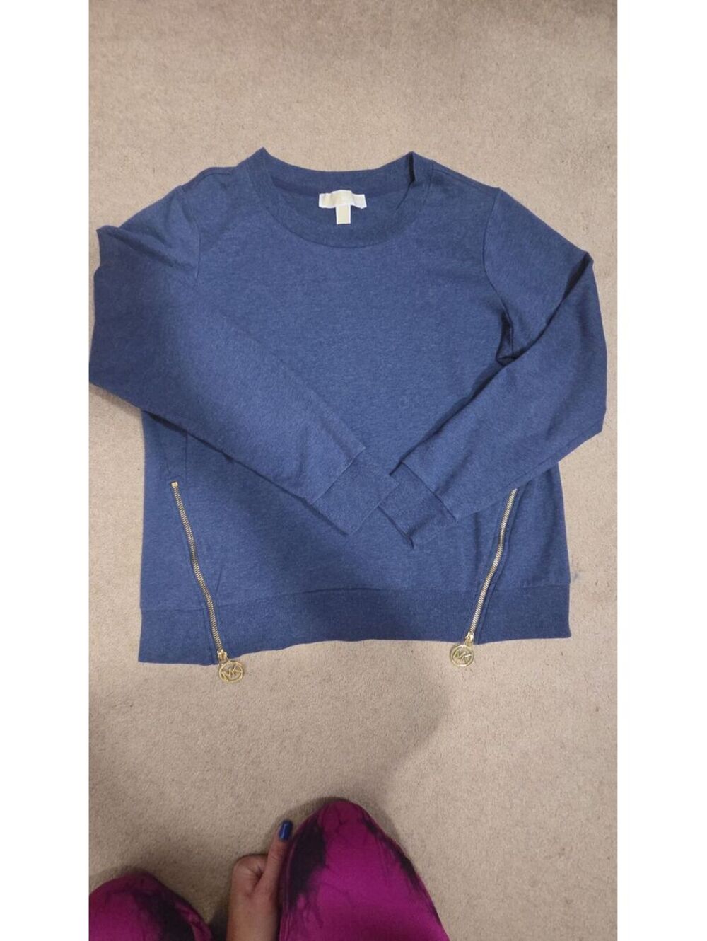 Michael Kors Size Large Blue Crew with gold zippers